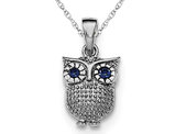 Sterling Silver Lab Created Blue Sapphire Owl Pendant Necklace with Chain